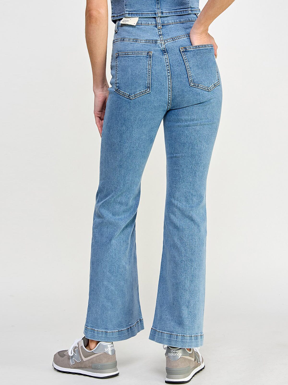 Button Closure Wide Leg Denim
