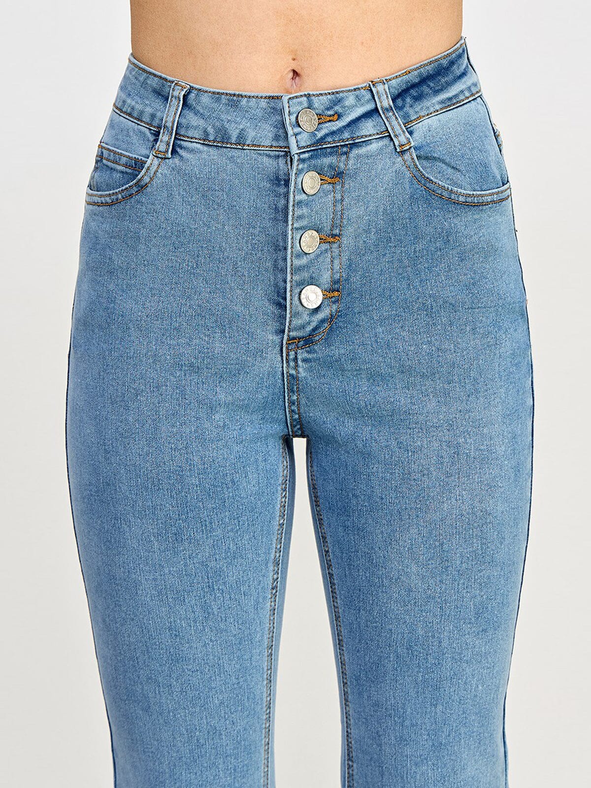 Button Closure Wide Leg Denim
